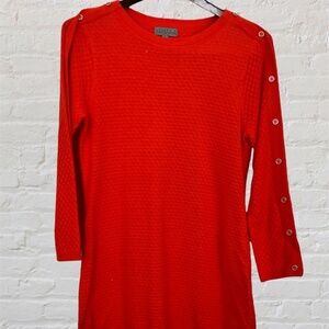 Joseph A. Knit Pullover Sweater Orange Long Sleeves Button Detail Tunic Cotton